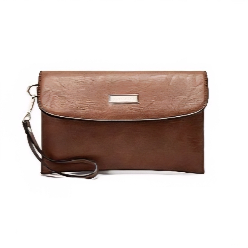 Brown Faux Leather Clutch Bag